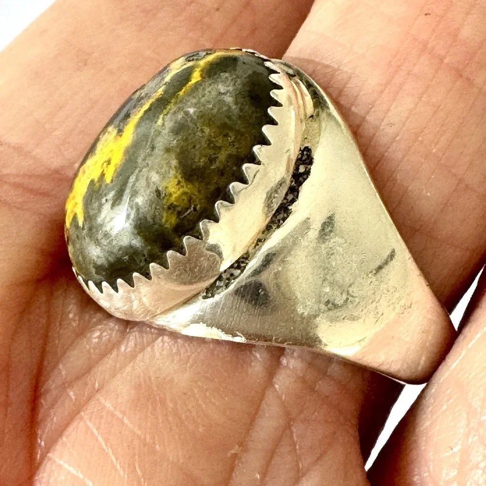 Navajo Bumblebee Jasper Mens Ring Sz 8.5 Annie Lincoln Sterling Handmade Band‎